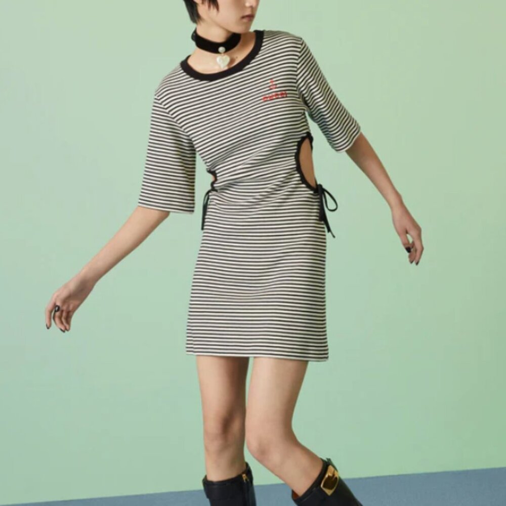 GUCCI Striped cotton T-shirt dress in black and white